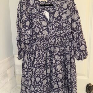 Daughters of India Navy Blue Floral Print Mini Dress